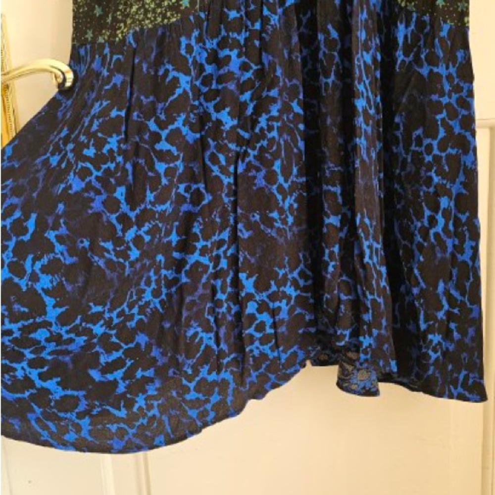 TOPSHOP Tall Animal & Star Print V Neck Midi Dress Green\Blue Viscose Size 10 - Picture 7 of 10